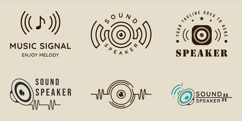 set of sound speaker logo line vintage vector illustration template icon graphic design. bundle collection of various music sign or symbol - obrazy, fototapety, plakaty