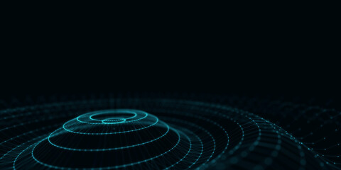 Fototapeta premium Abstract music sound wave. Dark cyberspace with moving particles. Futuristic circle wave with digital database. Big data analytics. 3d rendering.