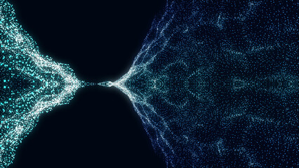 Digital technology wave top view. Dark cyberspace with black motion dots. Futuristic digital background. Big data analytics. 3d rendering.