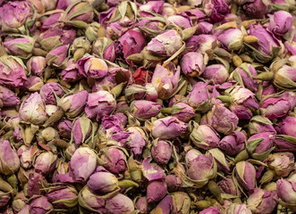 .dried rose flowers as rose tea.