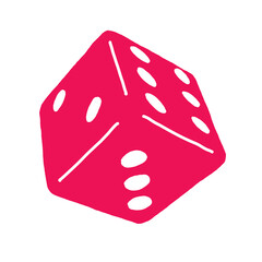 Game dice to try your luck, fortune. Risky funny activity, casino, bet, gambling, addiction, win or lose. Colourful silhouette illustration. Comic cartoon style drawing.