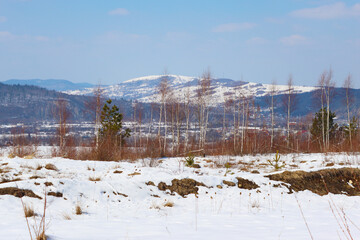 White mountains in Prykarpattia, Ivano-frankivska oblast in the winter, Ukraine