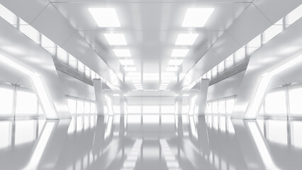 Abstract Futuristic empty room. Sci-Fi hi tech Corridor With light. Future Technology concept. 3d rendering