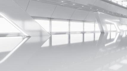 Abstract Futuristic empty room. Sci-Fi hi tech Corridor With light. Future Technology concept. 3d rendering