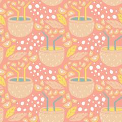 Colorful Summer Vector pattern with coconut drinks