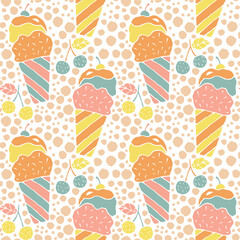 Colorful Summer Vector pattern with ice cream and cherries