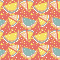 Colorful Summer Vector pattern with watermelons and doodles