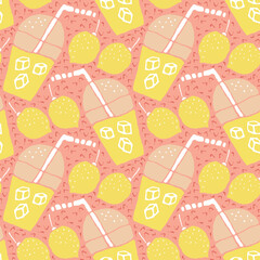 Colorful Summer Vector pattern with lemons and lemonade