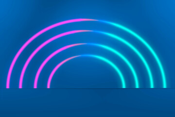 Obraz premium Abstract circle rainbow frame Neon Banner, light signboard.