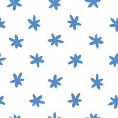 Seamless vintage abstract pattern. Cute blue flowers on a white background. Fashionable print for textiles and wallpaper.