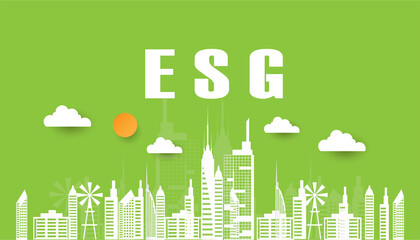 ESG infographic with icon. concept of business trend. environmental, social, and governance in sustainable and ethical business on the Network connection. with globe on a green background.