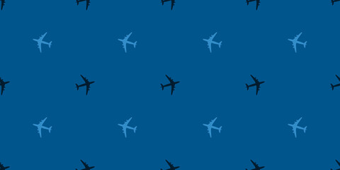 Fototapeta Seamless Airplane Symbols Pattern on Wide Scale Blue Background - Design Template in Editable Vector Format obraz