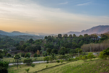 Beautiful mountain ranges and evening sky near Khao Yai National Park,Pakchong district,Nakhon Ratchasima,northeastern Thailand.