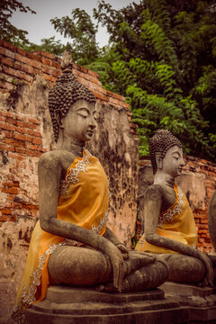 Ancient Buddha statues in Vihara of the Reclining Buddha,Wat Phutthaisawan,Sampao Lom subdistrict, Phra Nakorn Sri Ayutthaya,Thailand. 