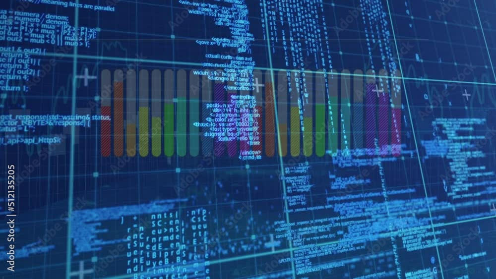 Poster animation of data processing and grid on black background