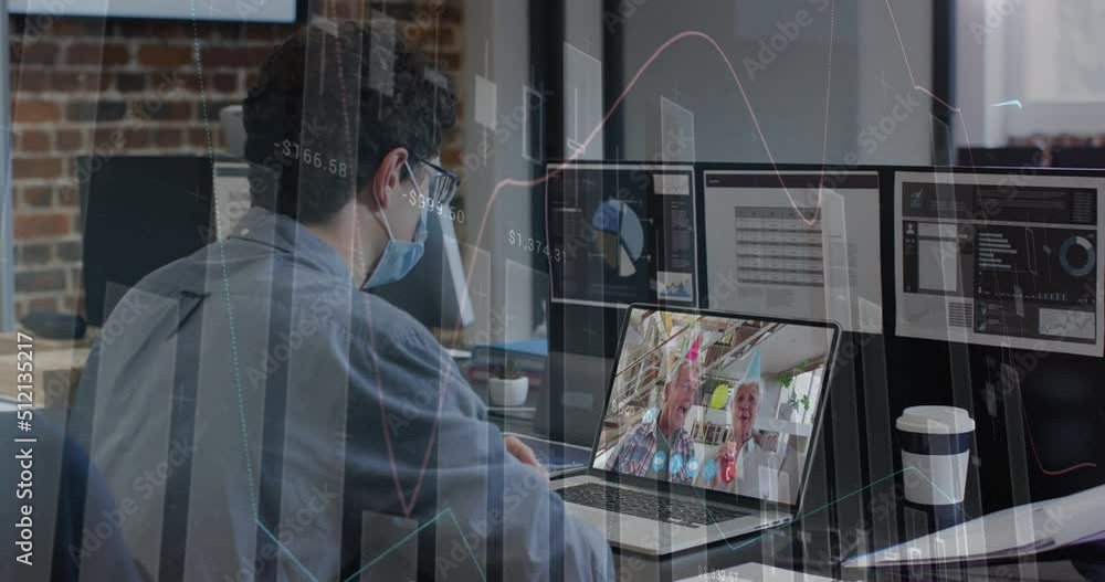 Aufkleber animation of data processing over businessman using laptop