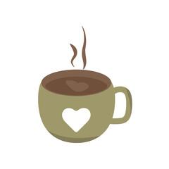 Cute cup of tea milk coffee isolated on white Green stylish cup autumn