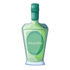 Absinthe in green bottle, strong alcohol drink with anise, wormwood and fennel flavor vector illustration. Cartoon isolated absinth luxury beverage for booze party in bar or pub