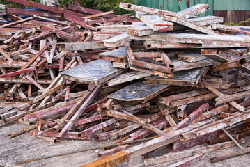 The pile of scrap iron left over from the construction