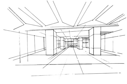 line drawing of the interior of the building,Modern design,vector,2d illustration