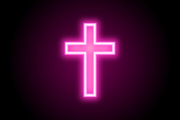 Glowing neon cross icon sign symbol on black background 