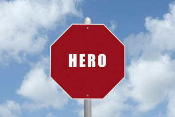 The word Hero on a red stop sign.