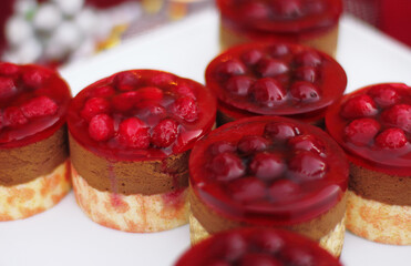 Couple Of Red Raspberry Cakes Close Up 