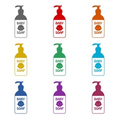 Baby liquid soap icon isolated on white background. Set icons colorful
