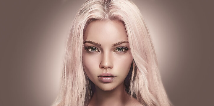 Portrait of a beautiful young blonde girl. Close-up, female face, beauty, sketch. 3D illustration.