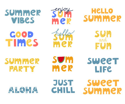 Summer lettering collection. Template for summer design print, poster, banner, postcard, greeting card
