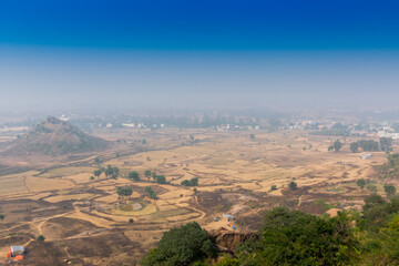 Joychandi Pahar - mountain - is a hill which is a popular tourist attraction in the Indian state of West Bengal in Purulia district. View of Purulia from the top of the hill in daytime with blue sky.