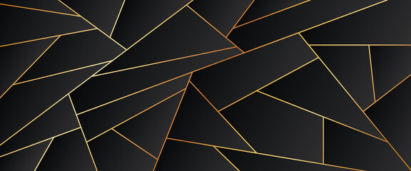 illustration of abstract vector background with gold lines and black geometric shapes
