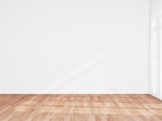 Blank white interior room Wall mockup background,empty white walls corner and white wood floor contemporary