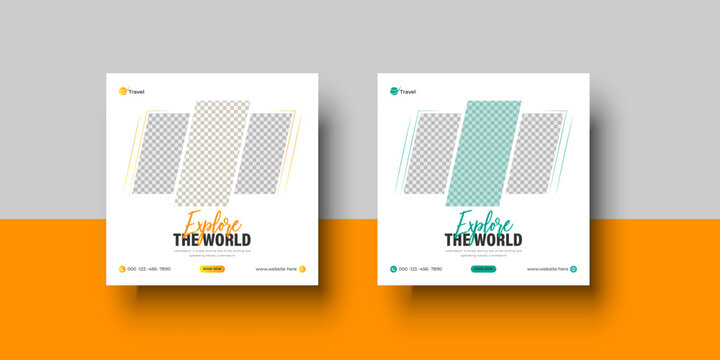 Social media post template for travel holiday tourism marketing and sale promo. tour advertising. banner offer.