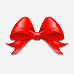 Red bow. Design element for holiday decoration, greeting card print, invitation, wedding decor. Vector illustration isolated on white
