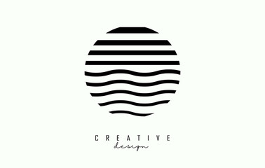 Letter O logo design with black lines. Vector illustration with wavy lines.