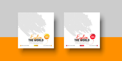 Social media post template for travel holiday tourism marketing and sale promo. tour advertising. banner offer.