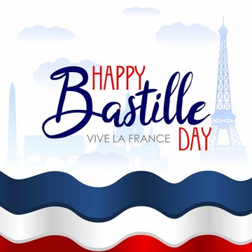 Vive la France lettering design vector illustration on French Theme background . Perfect for advertising, poster or greeting card for the French National Day, July 14, Bastille Day.