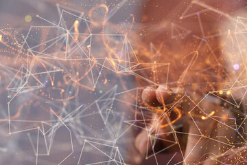 Global network. Blockchain. 3D illustration. Neural networks and artificial intelligence. Abstract