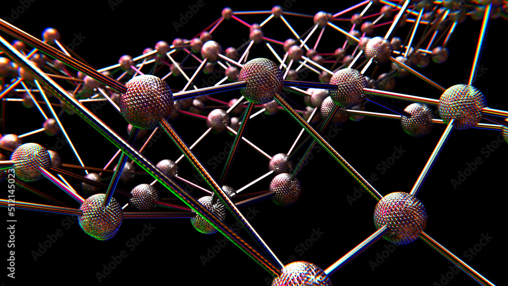 Aufkleber realistic abstract 3d illustration of the iridescent metallic wireframe molecular plexus pattern aga