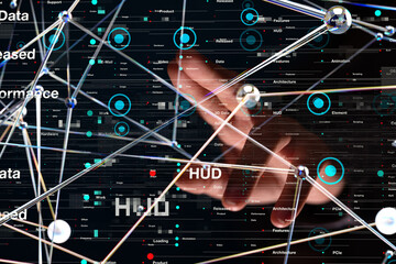 Neural network 3D illustration. Big data and cybersecurity