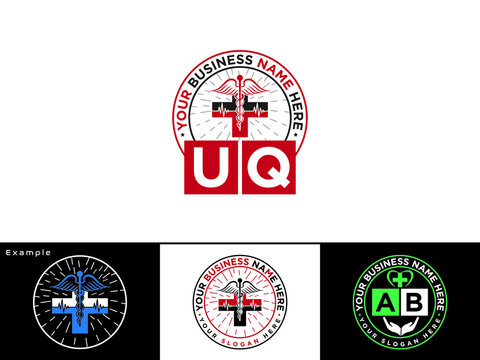 Alphabet UQ Logo Letter, Creative Uq qu Logo Icon Vector For Pharmacy Hospital and Doctors