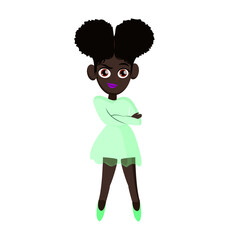 Girl With Arms Crossed in Dress with Cute Hair Vector Illustration
