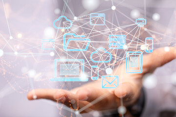 Digital cyberspace with particles and Digital data network connections concept.