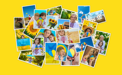Fototapeta na wymiar Collage of photos on the theme of Ukraine. Selective focus.