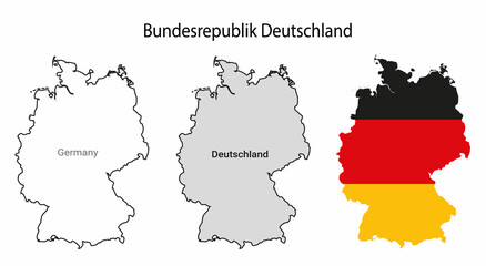 Obraz premium Set of contour Germany state borders; The editable illustration of lines vector maps and map with national flag colours on white backgroud 