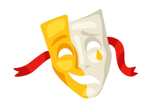 Illustration of comedy and tragedy mask. Traditional symbol. Image for theatrical performance.