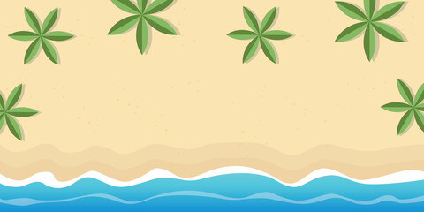 Fototapeta na wymiar summer holiday beach background sea wave and palm tree top view
