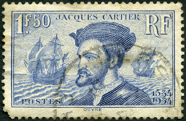 FRANCE - 1934: shows Jacques Cartier (1491-1557), discovery of Canada, 1934