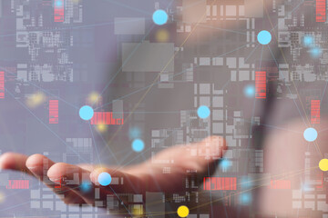 abstract lines with dots over dark background.